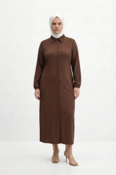 şuranur Wrap-Around Fabric Shirt Collar Button-Through Long Dress Suitable fo...