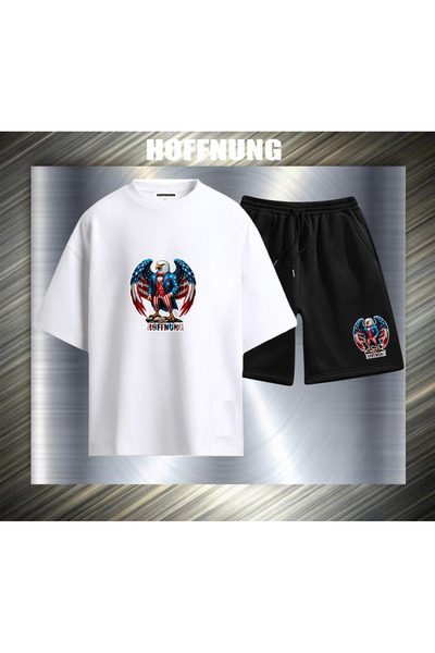 HOFFNUNG Set casual unisex cu mânecă scurtă, cu imprimeu vultur american, pen...