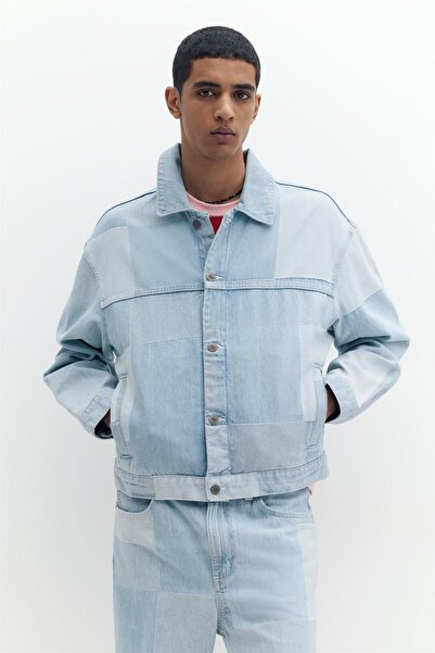 Pull & Bear Patchwork kareli denim ceket