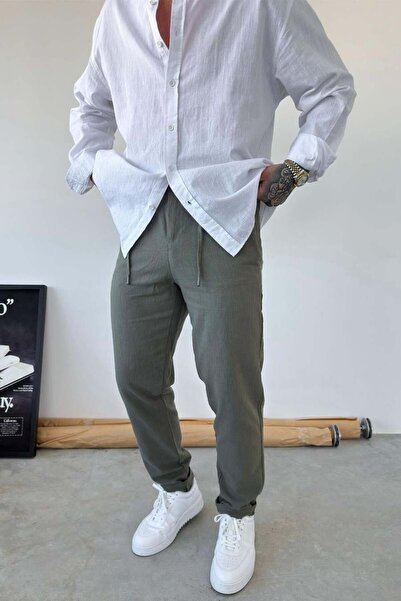 HAFKAGİYİM Льняні штани преміум-класу кольору хакі