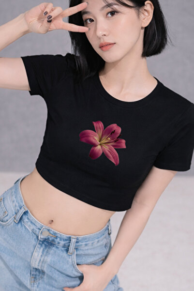 Velostra Women's Floral Printed Basic Daily Use Tee Crop