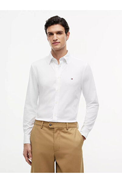 Tommy Hilfiger Men's Regular Fit Shirt Collar Long Sleeve White Shirt Mw0Mw41...