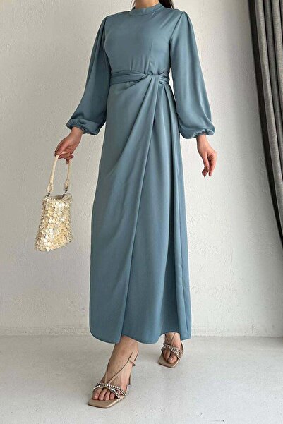 MELEK ARAZ Φόρεμα με πλαϊνά κορδόνια και ελαστικό μανίκι - Χρώμα Μέντα