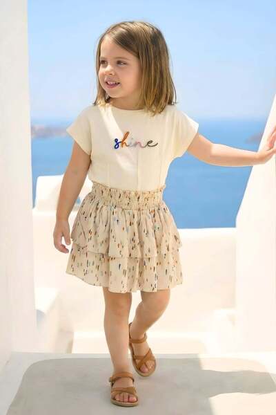 Zeyland Κοριτσίστικο Σετ Κεντητό Μπλουζάκι και Φούστα - Κρεμ