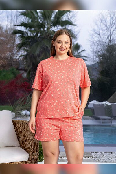 Aydoğan Set de pijamale din bumbac Coral cu pantaloni scurți Lara Plus Size p...