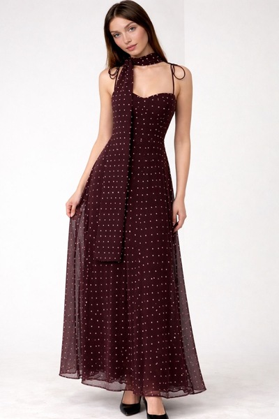 NAYRA LABEL Noir Pois Şifon Elbise