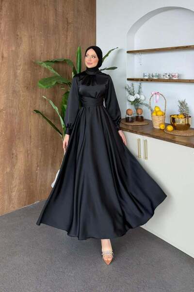 Hazamoda Rochie de seară Ruby Grace din satin încrucișat, neagră