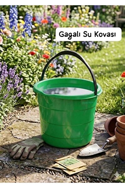 ÇEÇEN HOME Plastik Saplı Gagalı Temizlik ,Yeşil Su Kovası , Banyo, Mutfak Kov...
