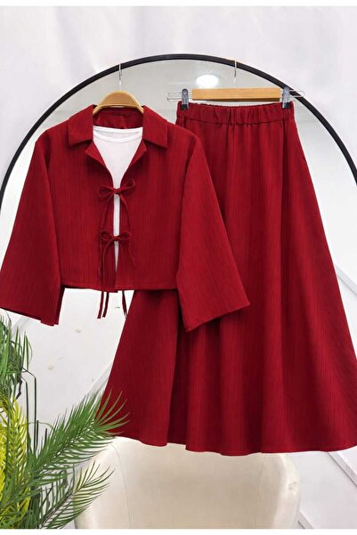 MODA VEDAT Set de fustă cu fundă în față pentru femei -0475
