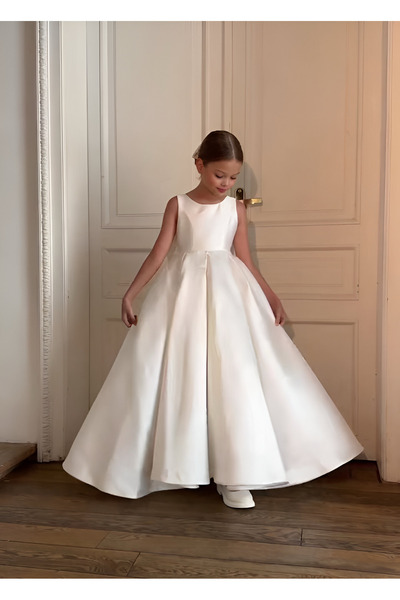 egolika kids Kız Çocuk Saten Fiyonklu Uzun Elbise – Özel Gün Şıklığı