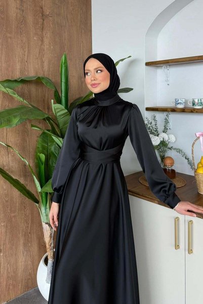 Hazamoda Ruby Grace Çapraz Saten Abiye Siyah