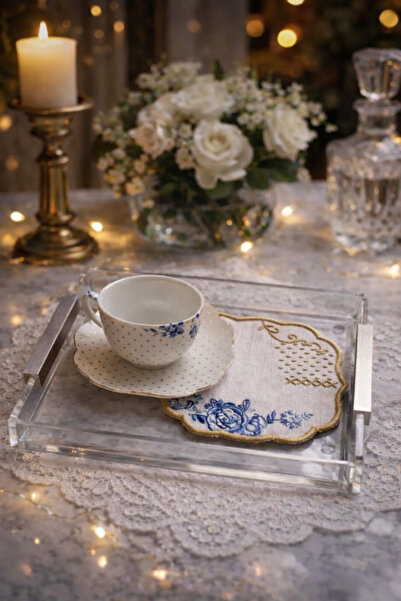 Baltaci Store صينية شفافة من البليكسي جلاس بمقبض مسطح (قطعة واحدة)