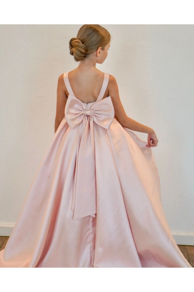 egolika kids Kız Çocuk Saten Fiyonklu Uzun Elbise – Özel Gün Şıklığı