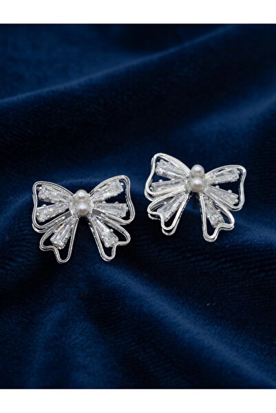 ahsenaksesuar2025 Baguette Zircon Stone and Pearl Silver Color Dangle Ribbon ...