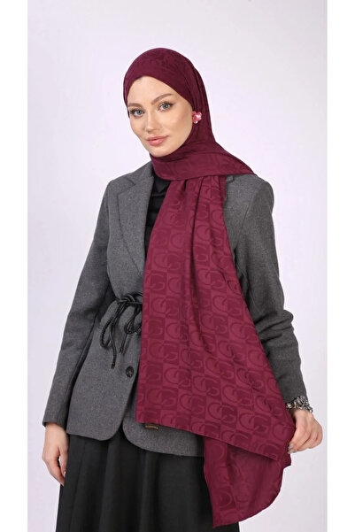 LİFERA Patterned Silky Cotton Shawl Plum