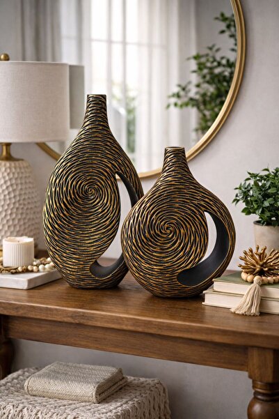 Doremcy مجموعة مزهريات زخرفية مكونة من قطعتين، مزهرية كبيرة الحجم، مزهرية عصر...