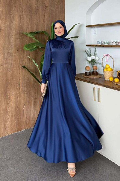 Hazamoda Rochie de seară Ruby Grace din satin încrucișat, bleumarin