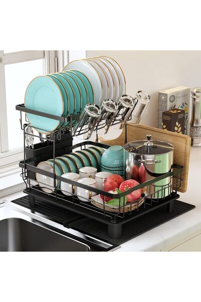 Generic MAJALiS Dish Drainer Rack, 2 Tier Dish Drainer with Drip Tray and Dra...