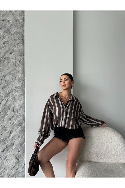 LostModa Kahverengi Beyaz Gömlek