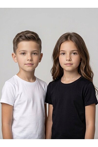 ipekkids Unisex Girls' and Boys' Clothing White Black Plain Short Sleeves Bad...