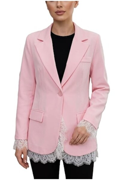 OEM Blazer roz de damă cu dantelă albă