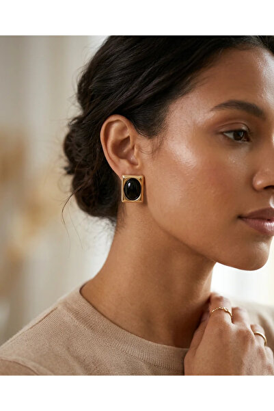 Dorvina Vintage Women's Earrings Black Square Model Gold Color