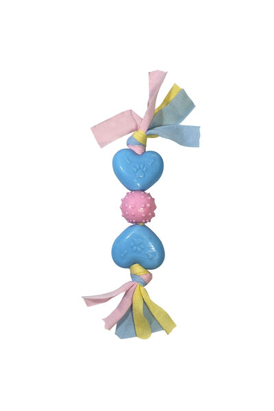 duoguo Dog and cat toy, rubber hearts to chew with textile string, 22x8 cm, p...