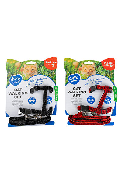 Duvo Plus Duvo+ Glitter Cat Walking Set | Stylish Black & Silver Sparkly Harn...