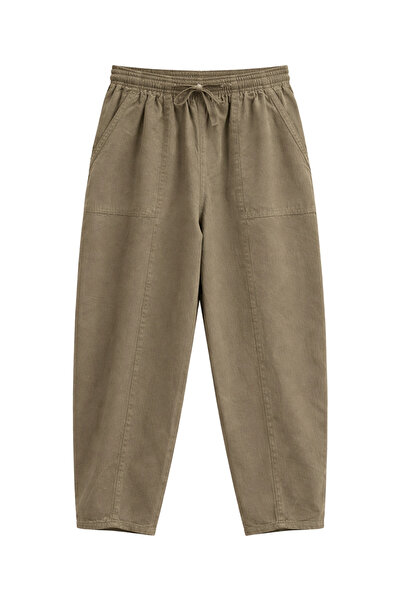 Mixray 4573 Pantaloni shalwar din gabardină pentru femei, cu dungi în față, kaki