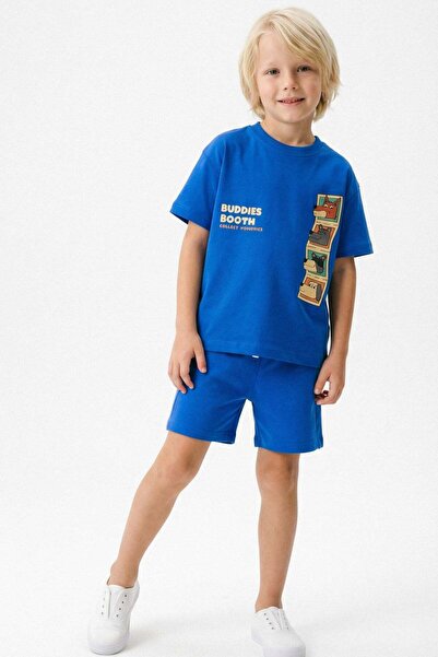 Monila Хлопчачий бавовняний антрацитовий комплект з футболкою та шортами з пр...