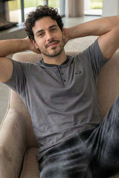 Pijamaevi Ανδρικό σετ πιτζάμες Heritage Smoke με κοντό μανίκι από βαμβάκι