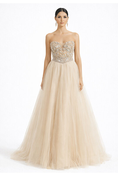 Zeyn KADIN ABİYE PRENSES MODEL TÜL ETEK TAŞLI BEDEN İŞLEME ŞIK DAVET-NİŞAN EL...