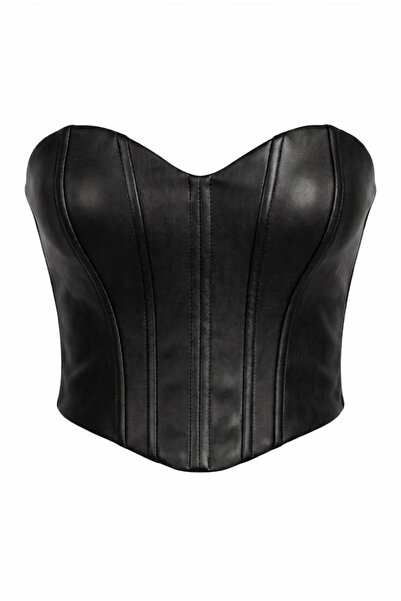 Ceren Öncel Atelier Siyah Deri Korse Büstiyer