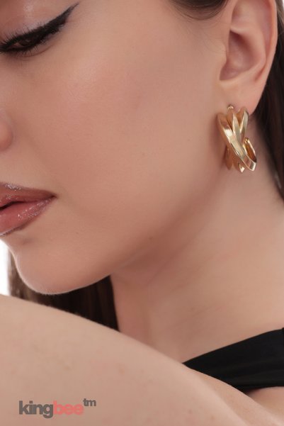 King Bee Eloi̇se Vintage Model Italian Style Twist Earrings-Gold Color Intertwined Triple Hoop Earrings Very Light