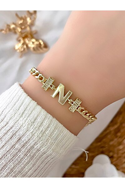KBC STORE Minimal Chain Bracelet with Letter (Letter N)