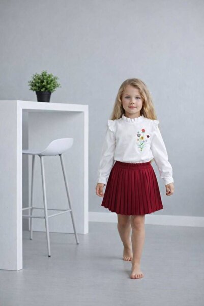 CQCQ Детски комплект за момиче с бродирана набрана яка и долнище