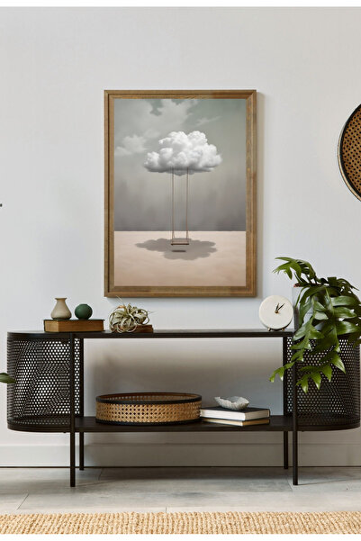 Tuba Decor Tablou dintr-o singură bucată cu ramă din lemn, nor și deșert