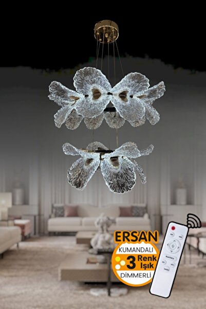 Ersan Avize Milano 2 Katlı Gold Kumandalı 3 Renk Işık Özellikli Dimmerli Mode...