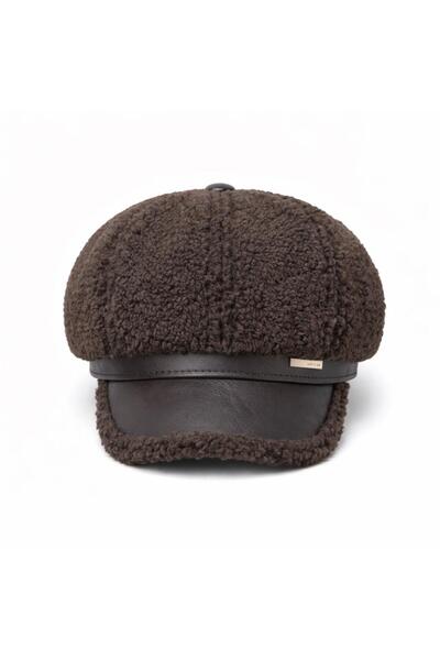 valkyrie Pălărie maro de pluș pentru femei, cu vizor din piele, pălărie de ia...