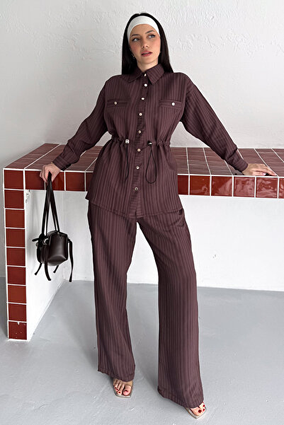 Noa&Noa Women's Striped Two-Piece Set – Shirt & Wide-Leg Pants