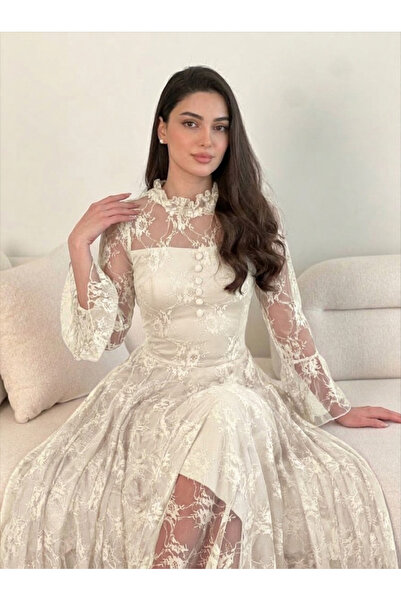 DVNA فستان "إيلينا" دانتيل باللون البيج الفاخر من دفنا