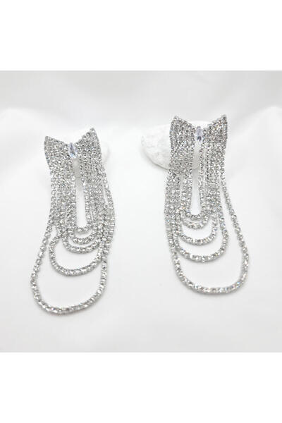 MYGRACE Tassel Earrings, long silver earrings, decorated with glass crystals