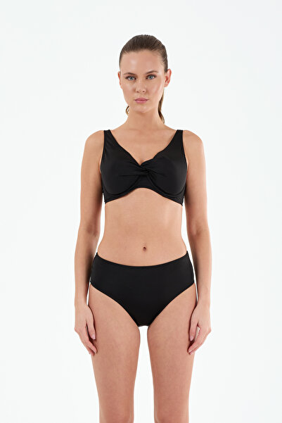 Louren Women's Black Thick-Edged Covered Underwire Gathering Bikini Set