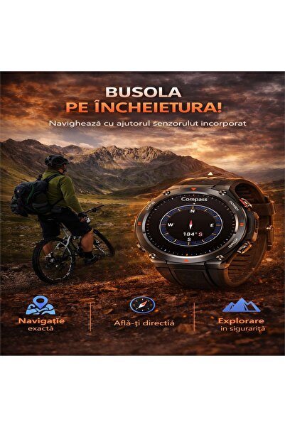 ALPACO Ceas smartwatch KC82 — GPS, OLED 1.45 ", IP68, apel Bluetooth, fitness. Android și iOS