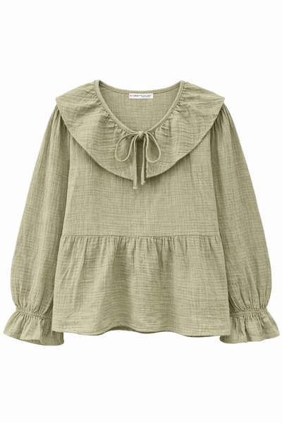 Mixray 4714 Women's Flounce Collar Loose Muslin Blouse Çağla