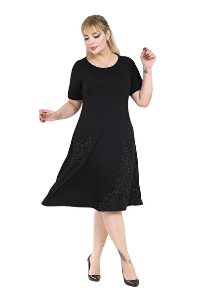MELSAY Women's Plus Size Short Sleeve Black Stone Pattern Cross Pocket Detail...
