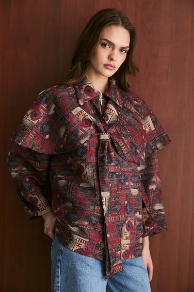 ASEDERA Καπέλο ζακάρ με μοτίβο, λεπτομέρειες βολάν και σάλι