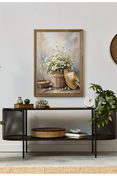 Tuba Decor Tablou într-o singură bucată cu ramă din lemn, margaretă de țară