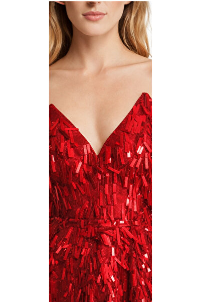 Zeyn KADIN ABİYE V YAKA UZUN PAYET DETAYLI ŞIK DAVET-KINA ELBİSESİ