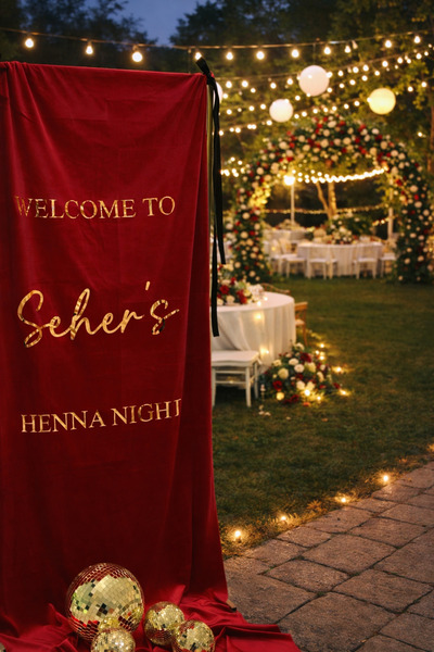 lafazan Kına Düğün İsme Özel Gold/Gümüş Baskılı Karşılama Panosu Henna Night
